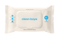 Pack of clean boys men's flushable wipes on a white background